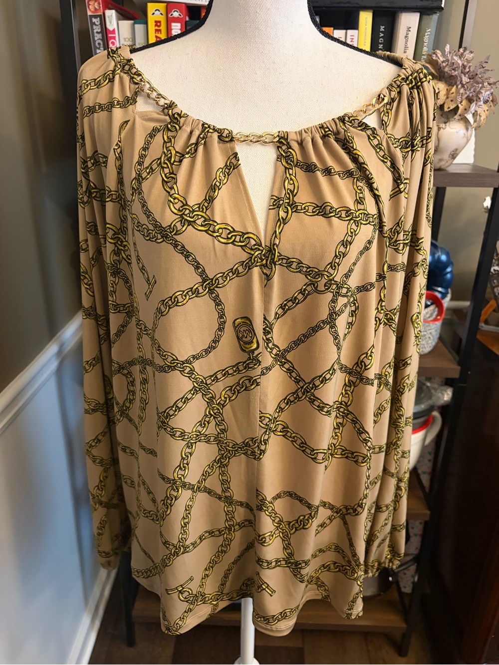 Michael Kors Beige Chain-Print Blouse